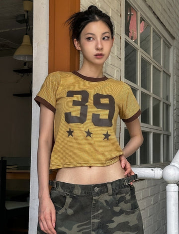 39 Sporty Pinstripe Ringer Short Sleeve